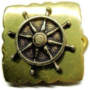 Boat Marine Steering Wheel Gold Tone Square Scallop Accent Waist Belt Buckle